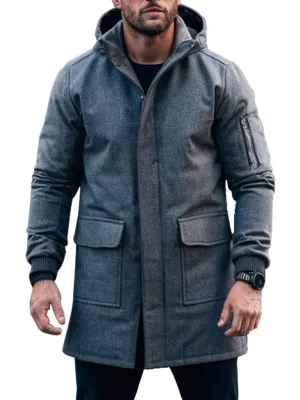 Men's Gray Hooded Wool Blend Coat