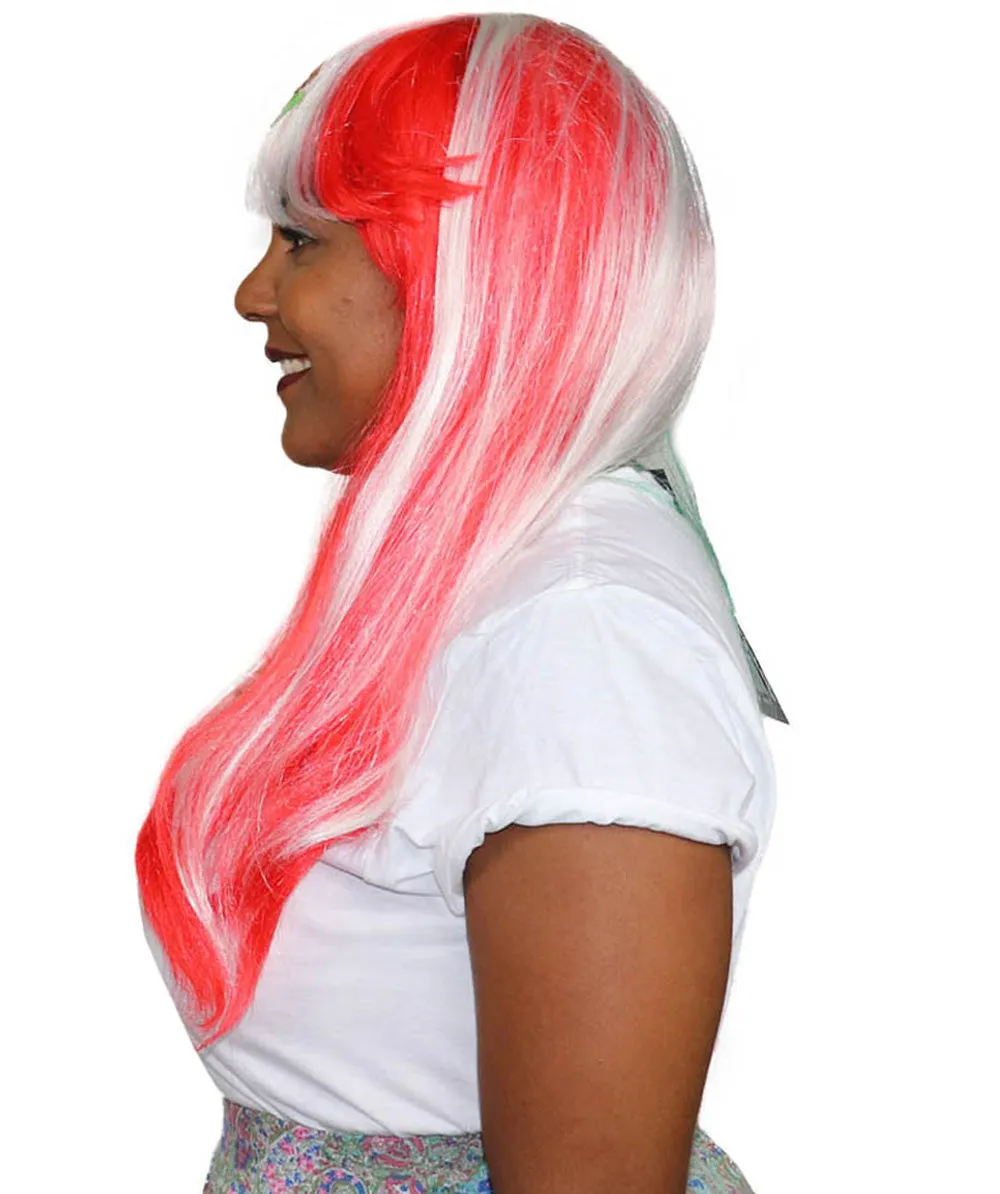 Mexico Flag Sport Party Long Bob Wig | National Pride | Premium Breathable Capless Cap