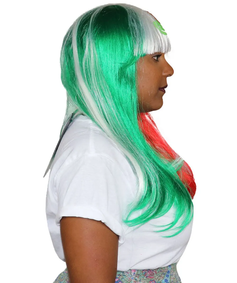 Mexico Flag Sport Party Long Bob Wig | National Pride | Premium Breathable Capless Cap