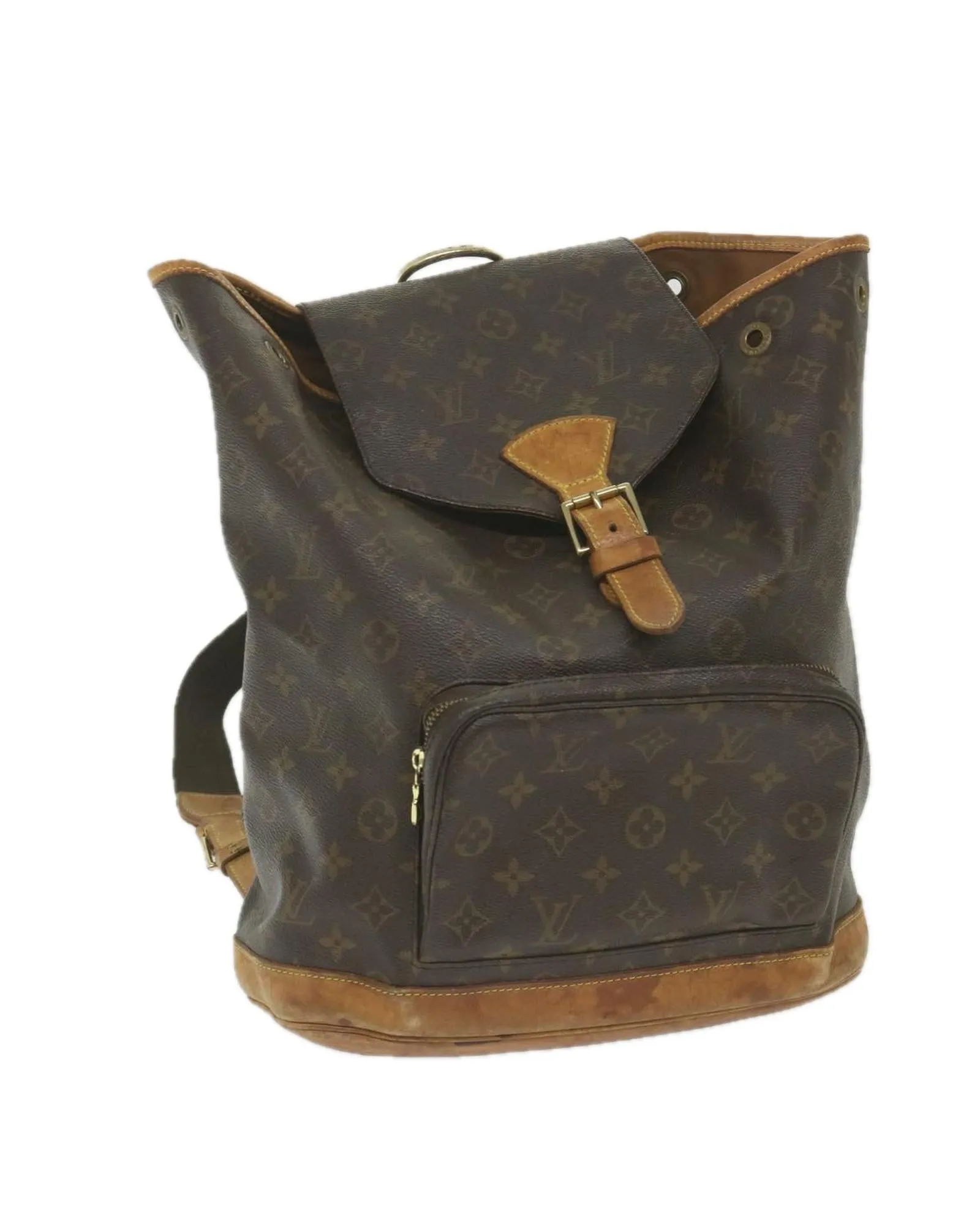 Monogram Canvas Backpack with Shoulder Strap and Multiple Compartments