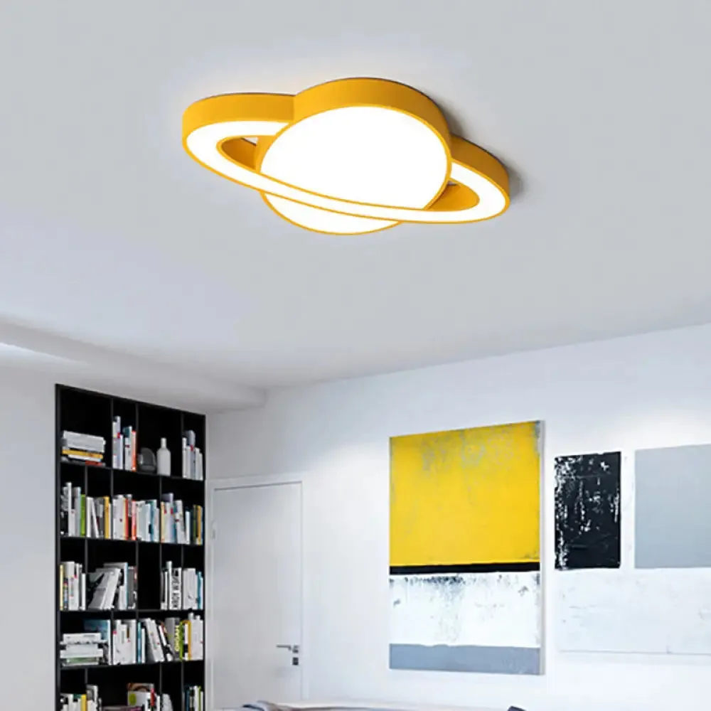 Nordic Style Planet Shaped LED Ceiling Light for Kid's Bedroom - White/Pink/Yellow/Blue