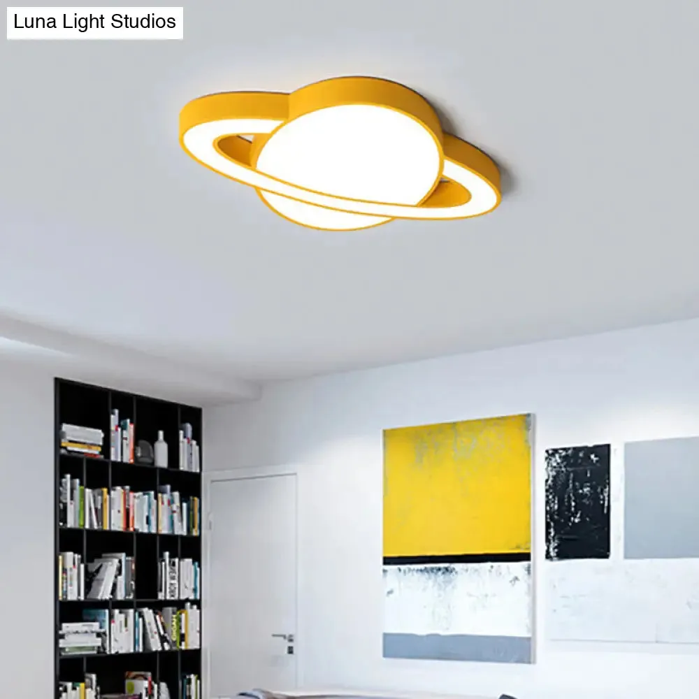 Nordic Style Planet Shaped LED Ceiling Light for Kid's Bedroom - White/Pink/Yellow/Blue