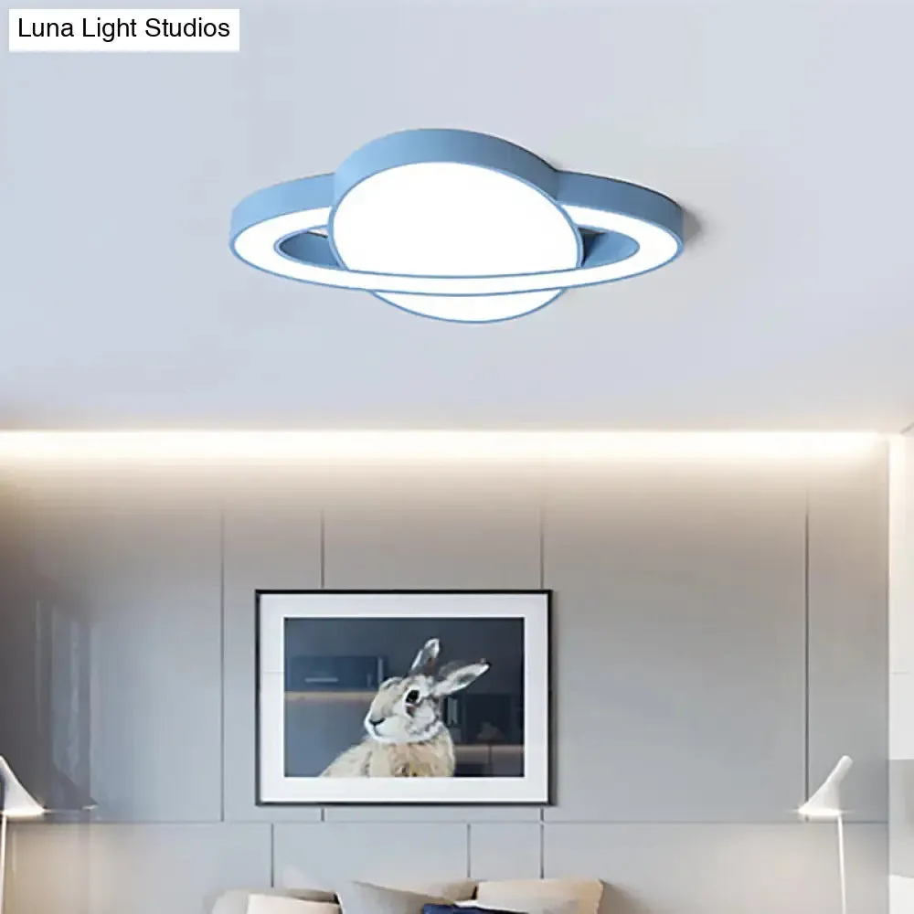 Nordic Style Planet Shaped LED Ceiling Light for Kid's Bedroom - White/Pink/Yellow/Blue