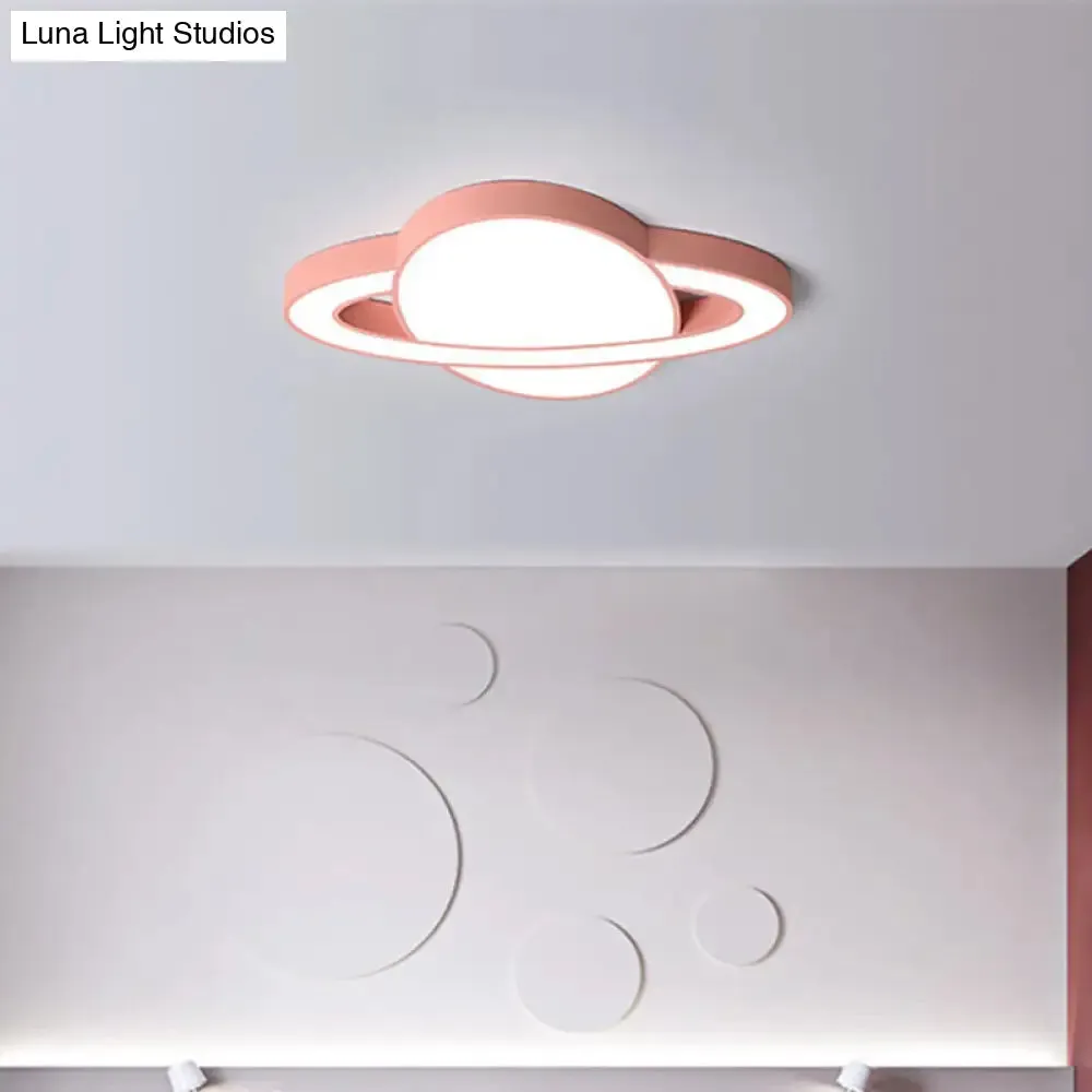 Nordic Style Planet Shaped LED Ceiling Light for Kid's Bedroom - White/Pink/Yellow/Blue