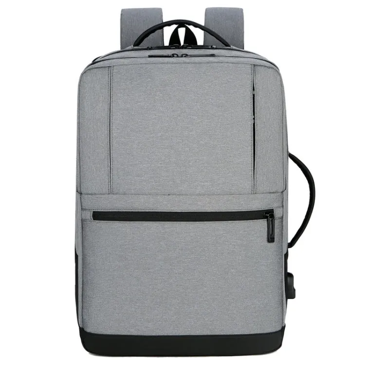 OUMANTU 1908 Large Capacity Men Laptop Backpack Business Travel Shoulders Bag with External USB Charging Port(Grey)