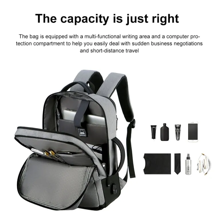 OUMANTU 1908 Large Capacity Men Laptop Backpack Business Travel Shoulders Bag with External USB Charging Port(Grey)