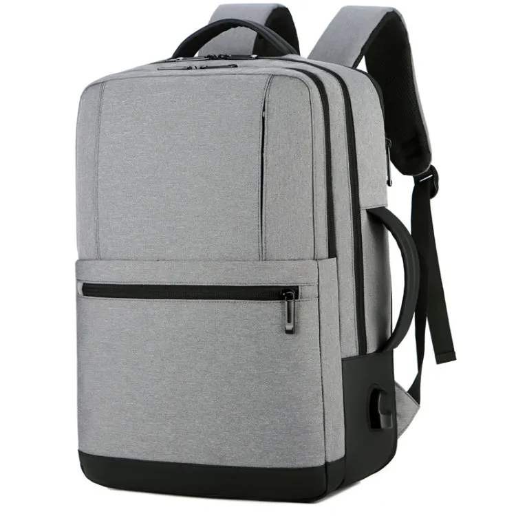 OUMANTU 1908 Large Capacity Men Laptop Backpack Business Travel Shoulders Bag with External USB Charging Port(Grey)