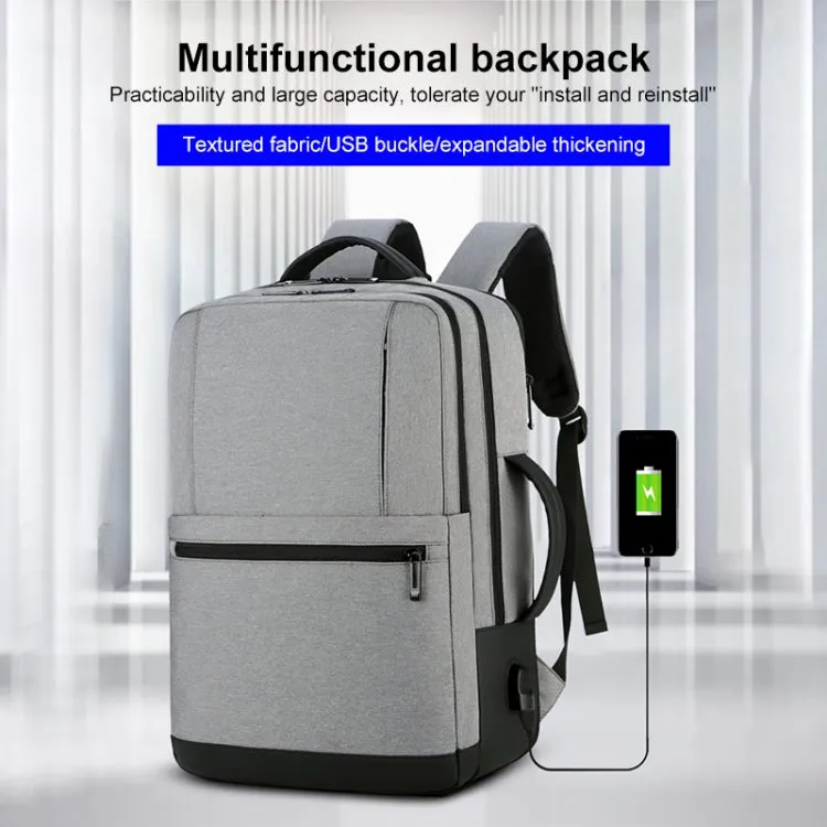 OUMANTU 1908 Large Capacity Men Laptop Backpack Business Travel Shoulders Bag with External USB Charging Port(Grey)