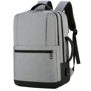 OUMANTU 1908 Large Capacity Men Laptop Backpack Business Travel Shoulders Bag with External USB Charging Port(Grey)