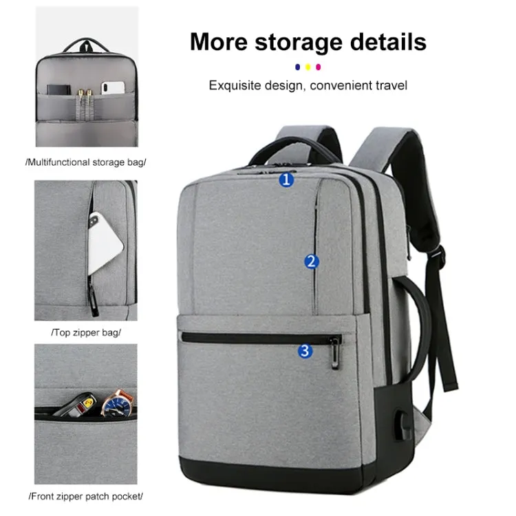 OUMANTU 1908 Large Capacity Men Laptop Backpack Business Travel Shoulders Bag with External USB Charging Port(Grey)