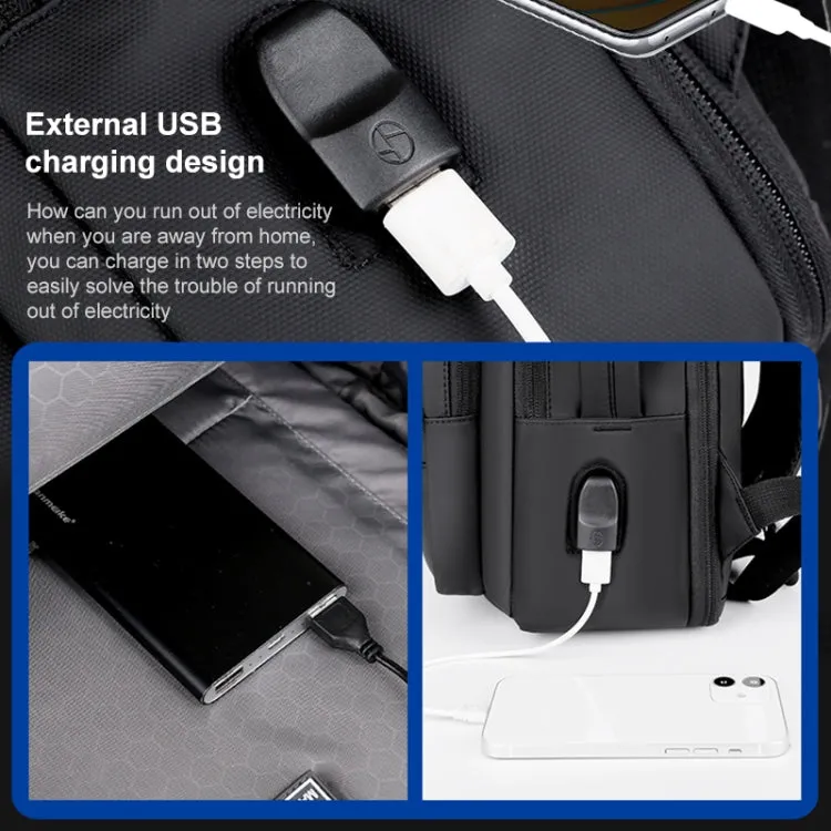 P990 15.6 inch Large Capacity Multifunctional Backpack with External USB Charging Port(Black)