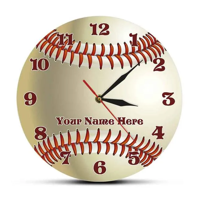 Personalized Baseball Design 3D Wall Clock With Custom Your Name For Sports Room Wall Decor