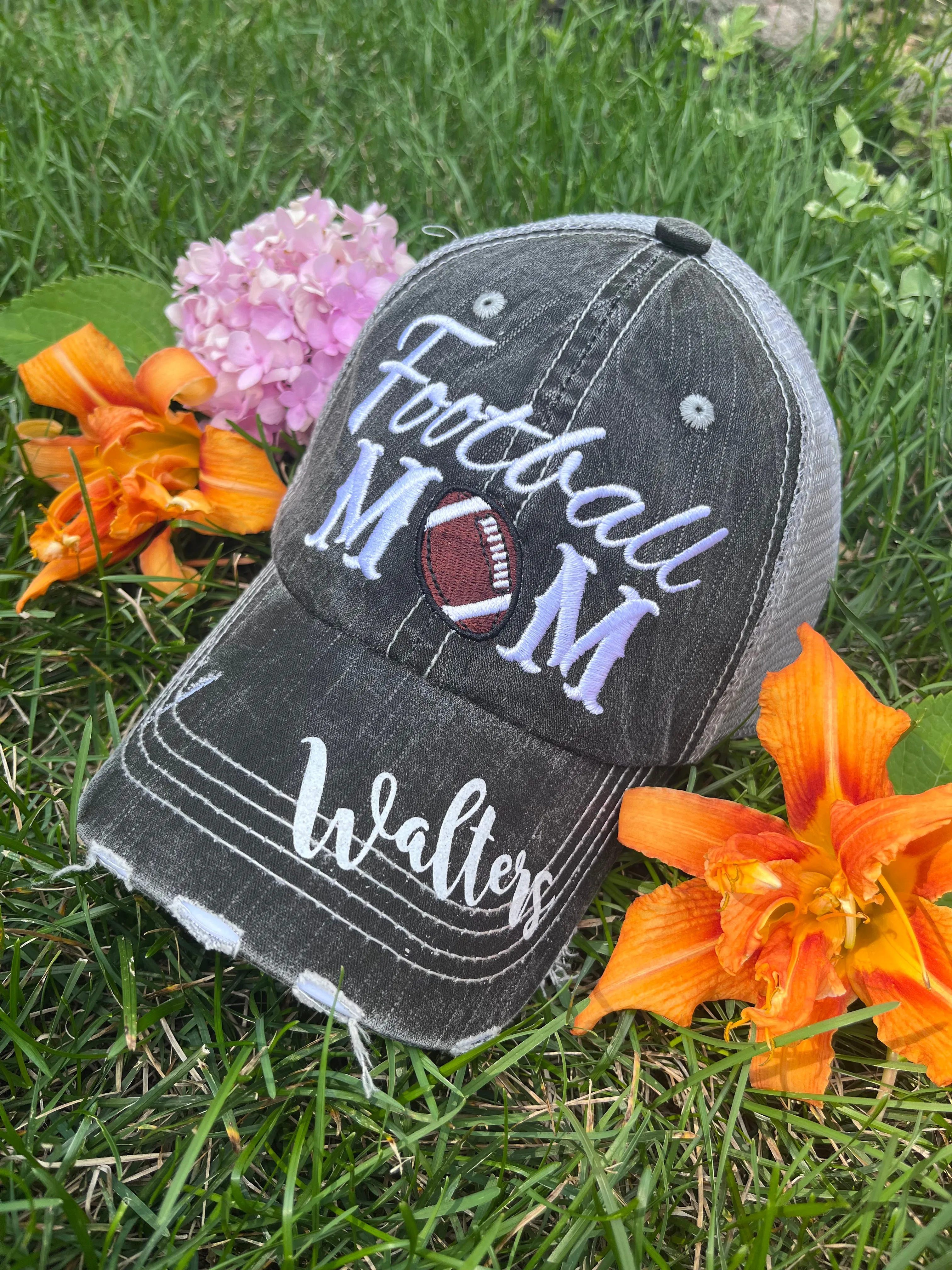 Personalized football hats Football mom Embroidered womens trucker caps