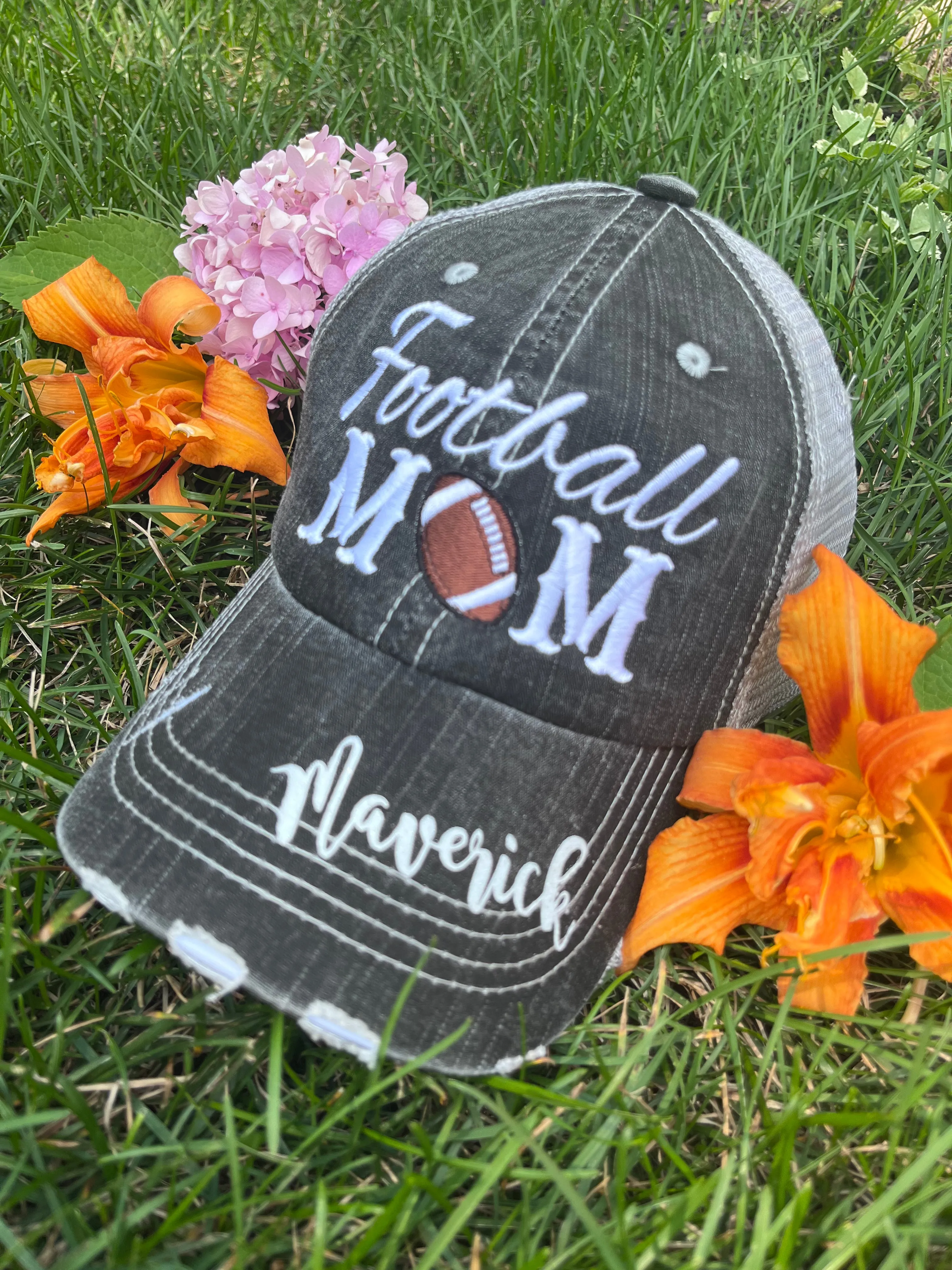 Personalized football hats Football mom Embroidered womens trucker caps