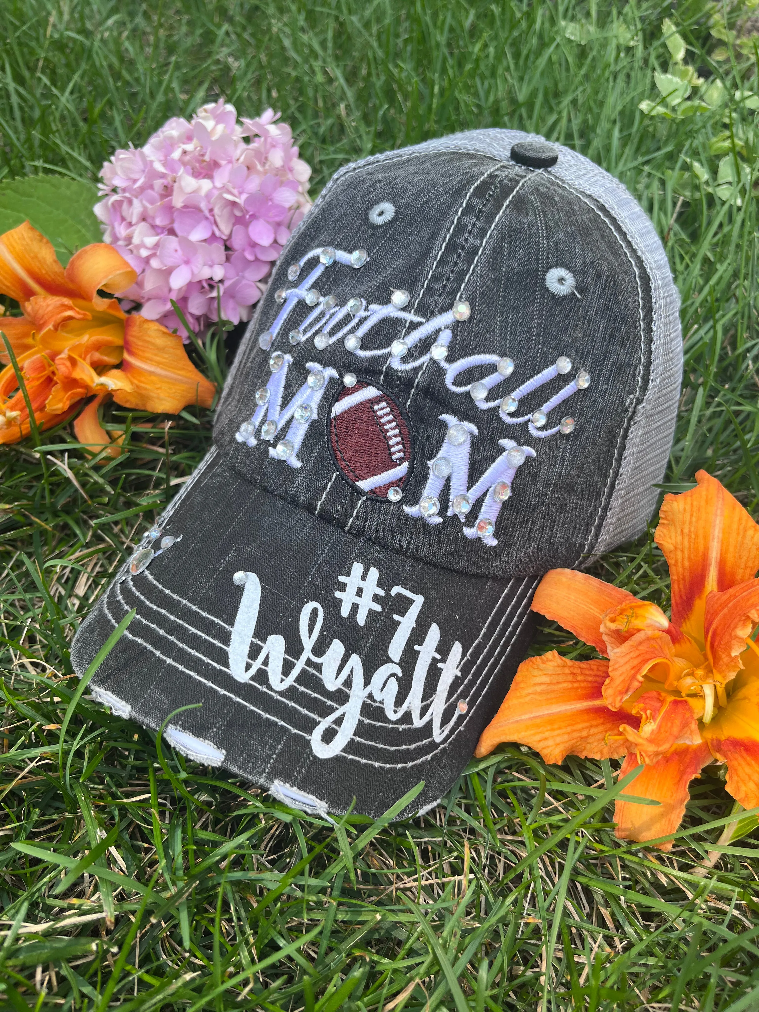 Personalized football hats Football mom Embroidered womens trucker caps