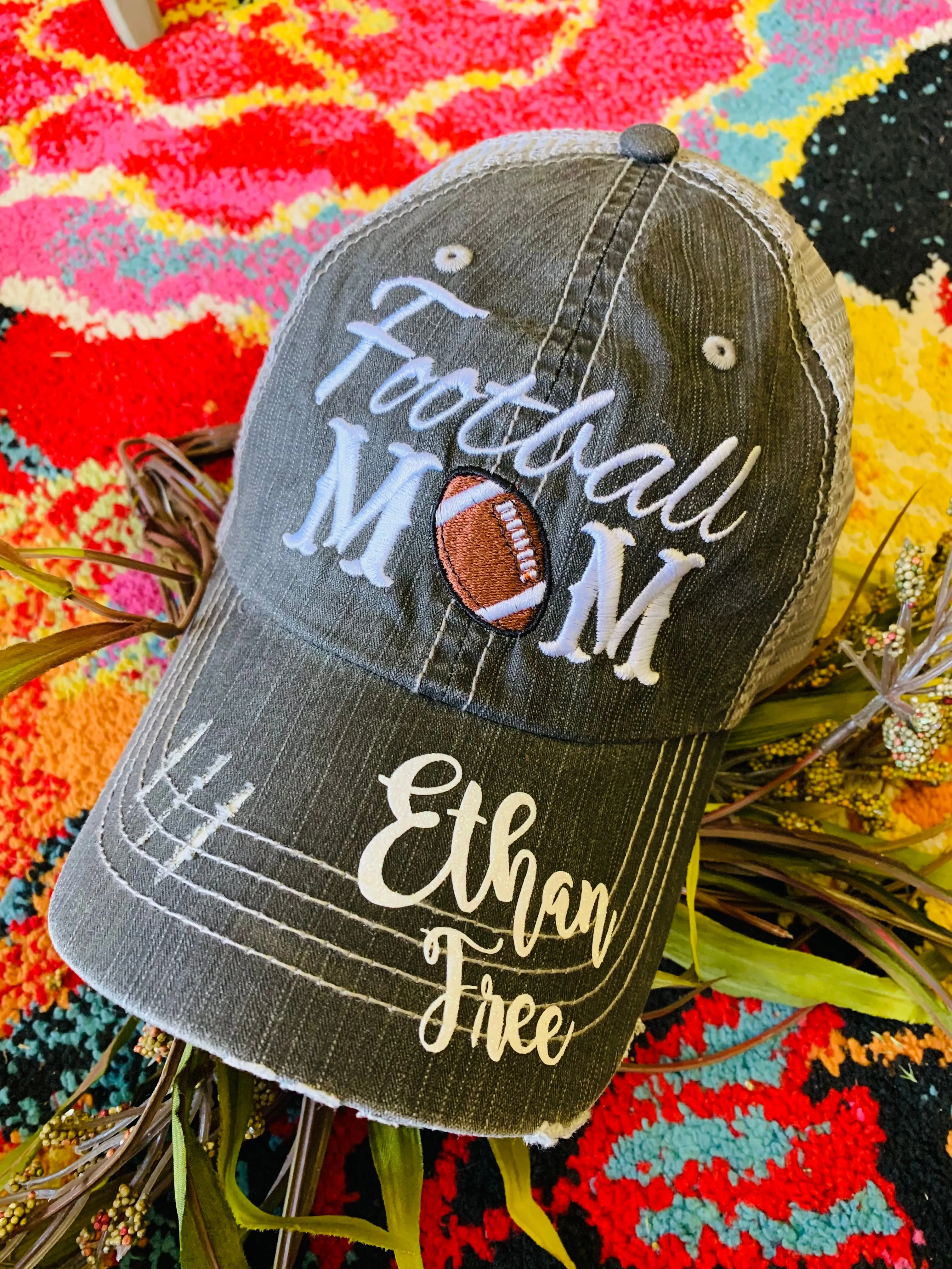 Personalized football hats Football mom Embroidered womens trucker caps