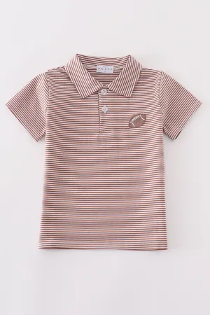 Premium Khaki stripe football embroidery stripe boy shirt