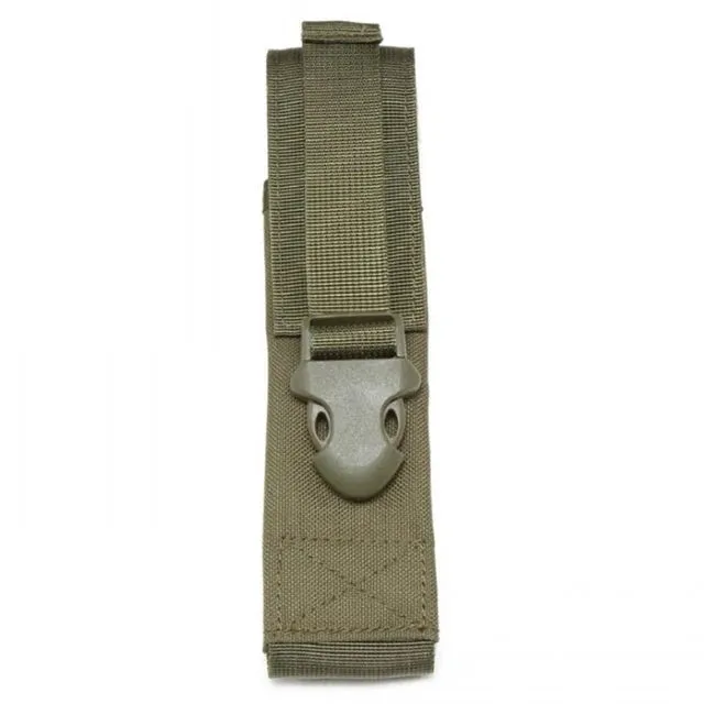 "Rugged Outdoor Tactical MP5 Molle Pouch with Expandable Baton and Flashlight Holder"