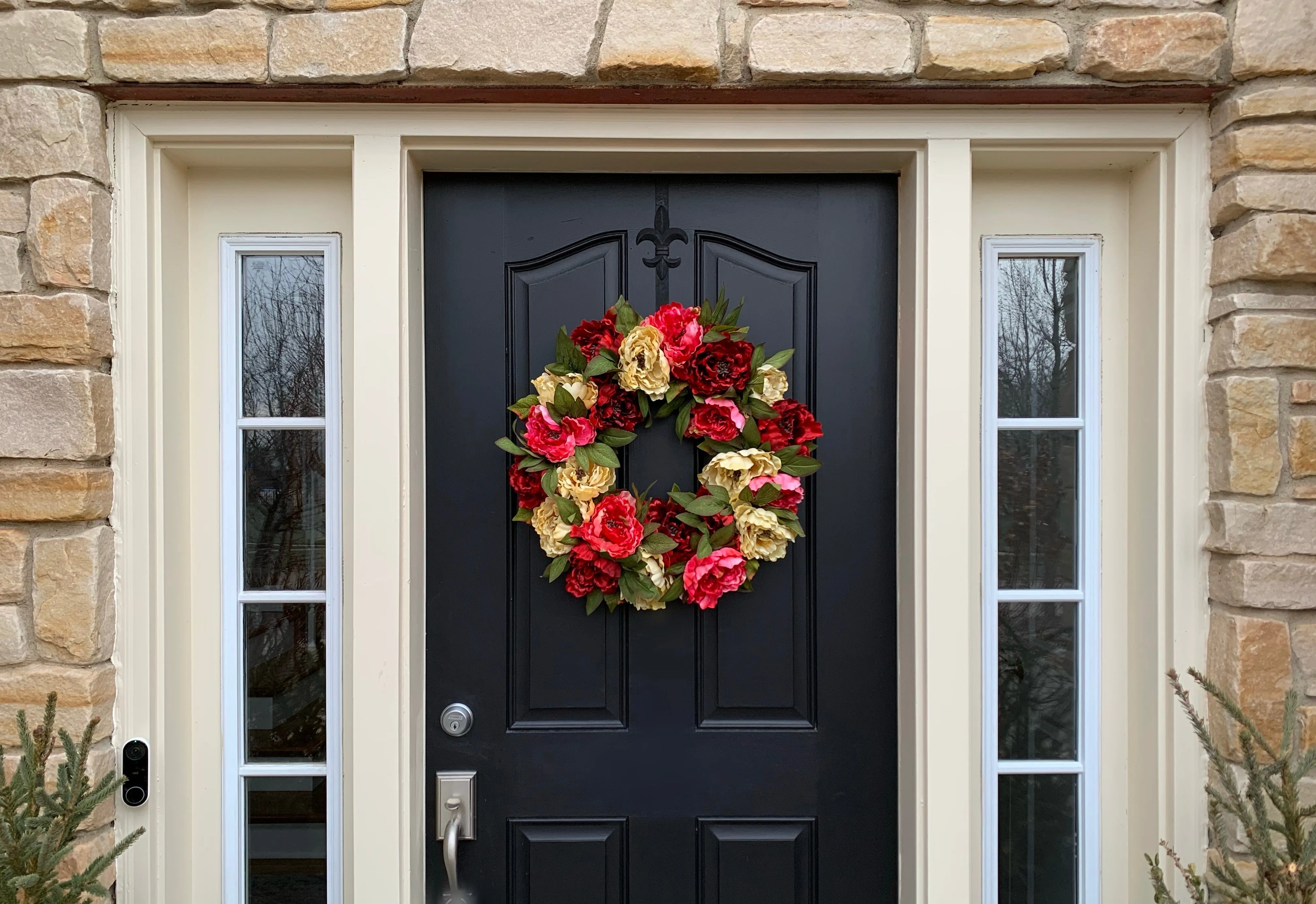 Red and Cream Peony Garden Wreath