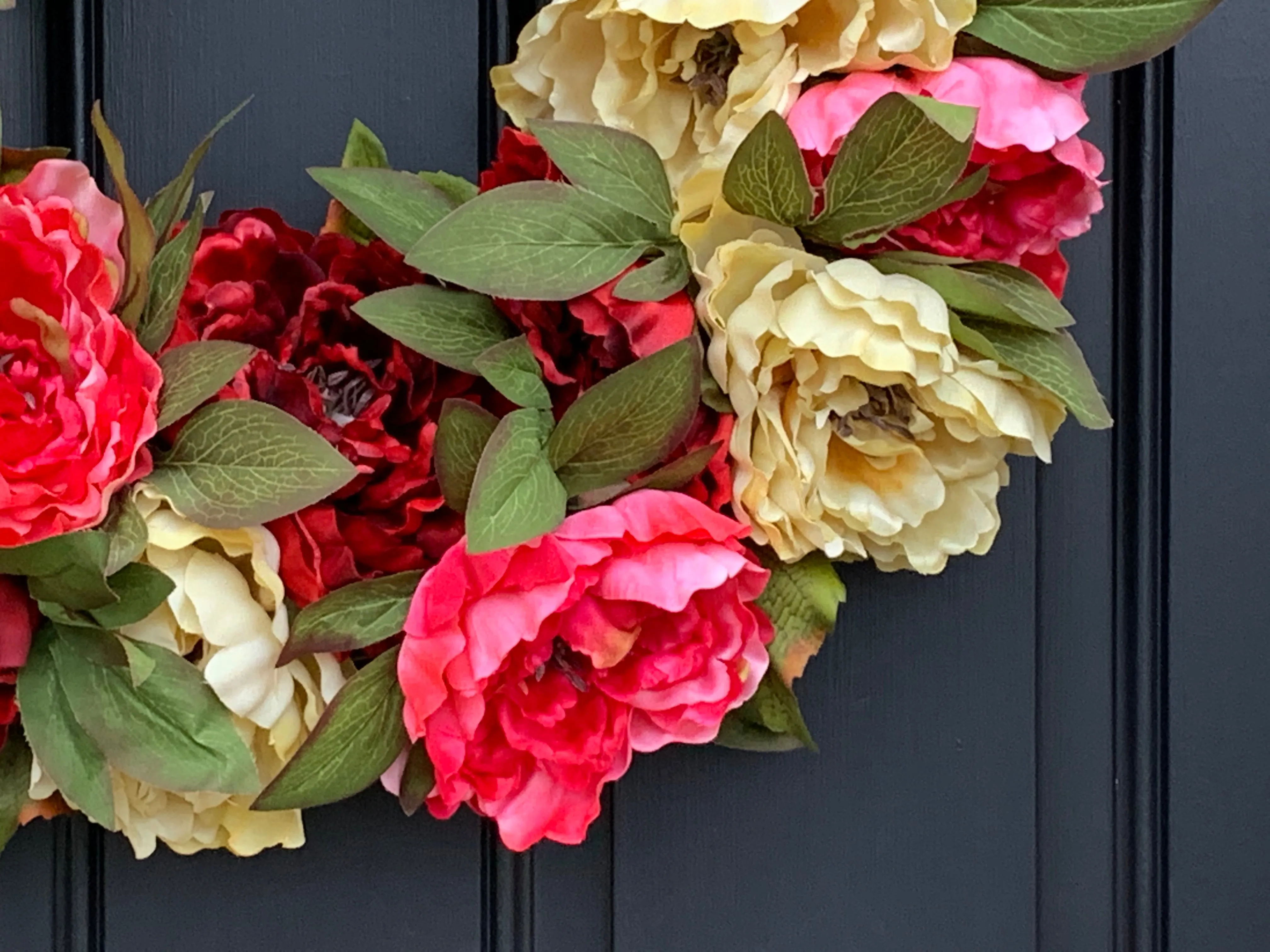 Red and Cream Peony Garden Wreath