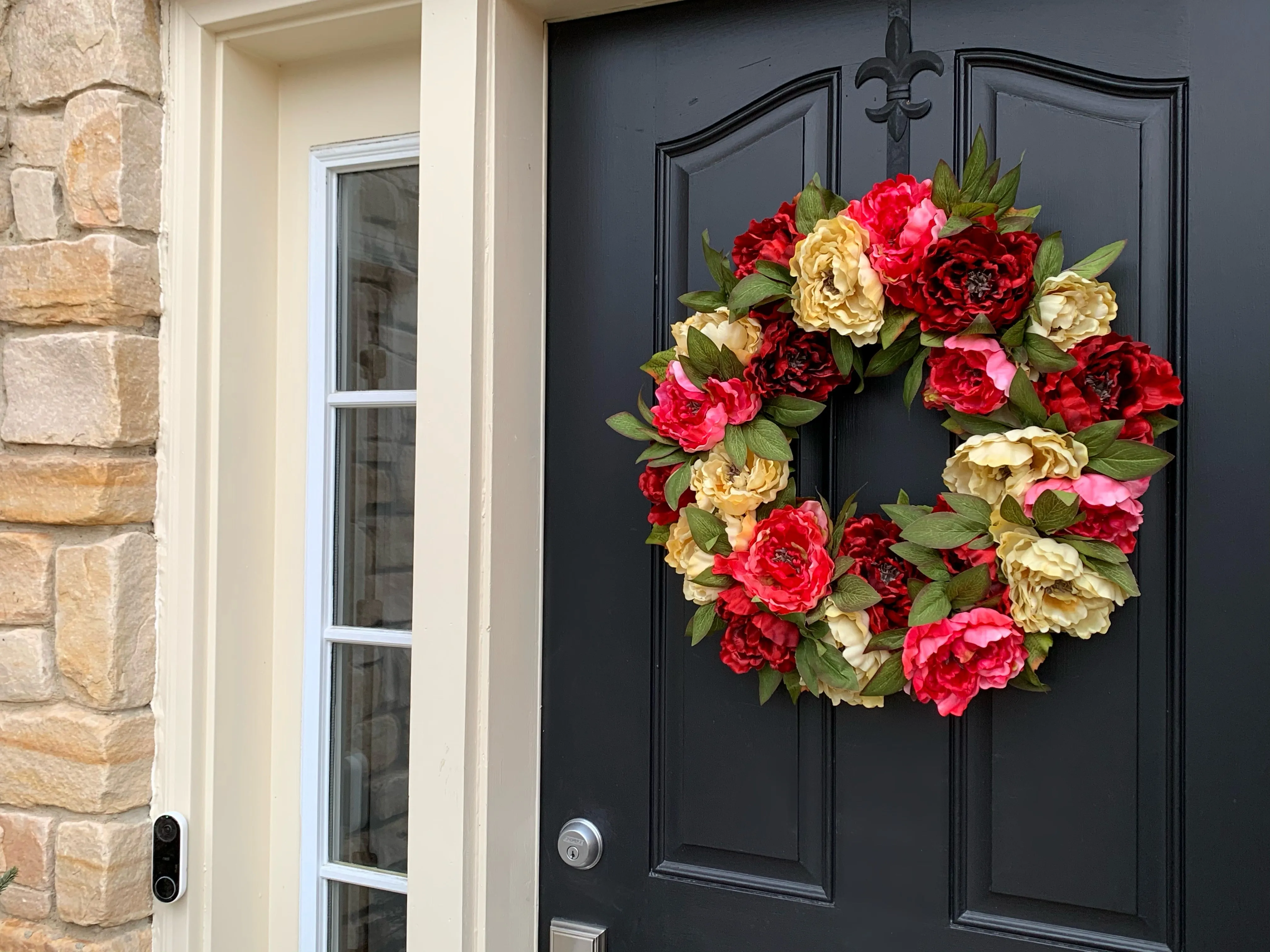 Red and Cream Peony Garden Wreath