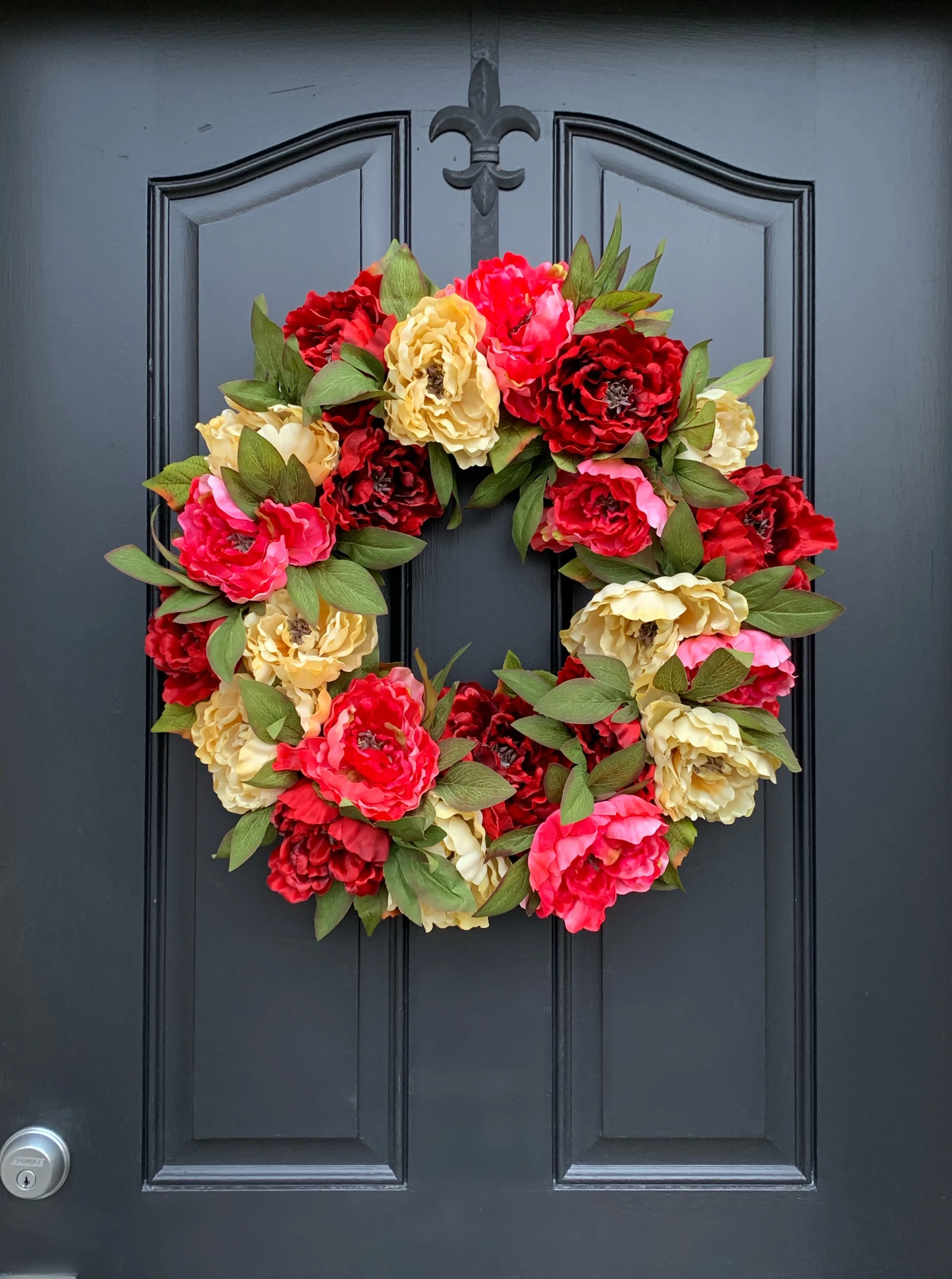 Red and Cream Peony Garden Wreath