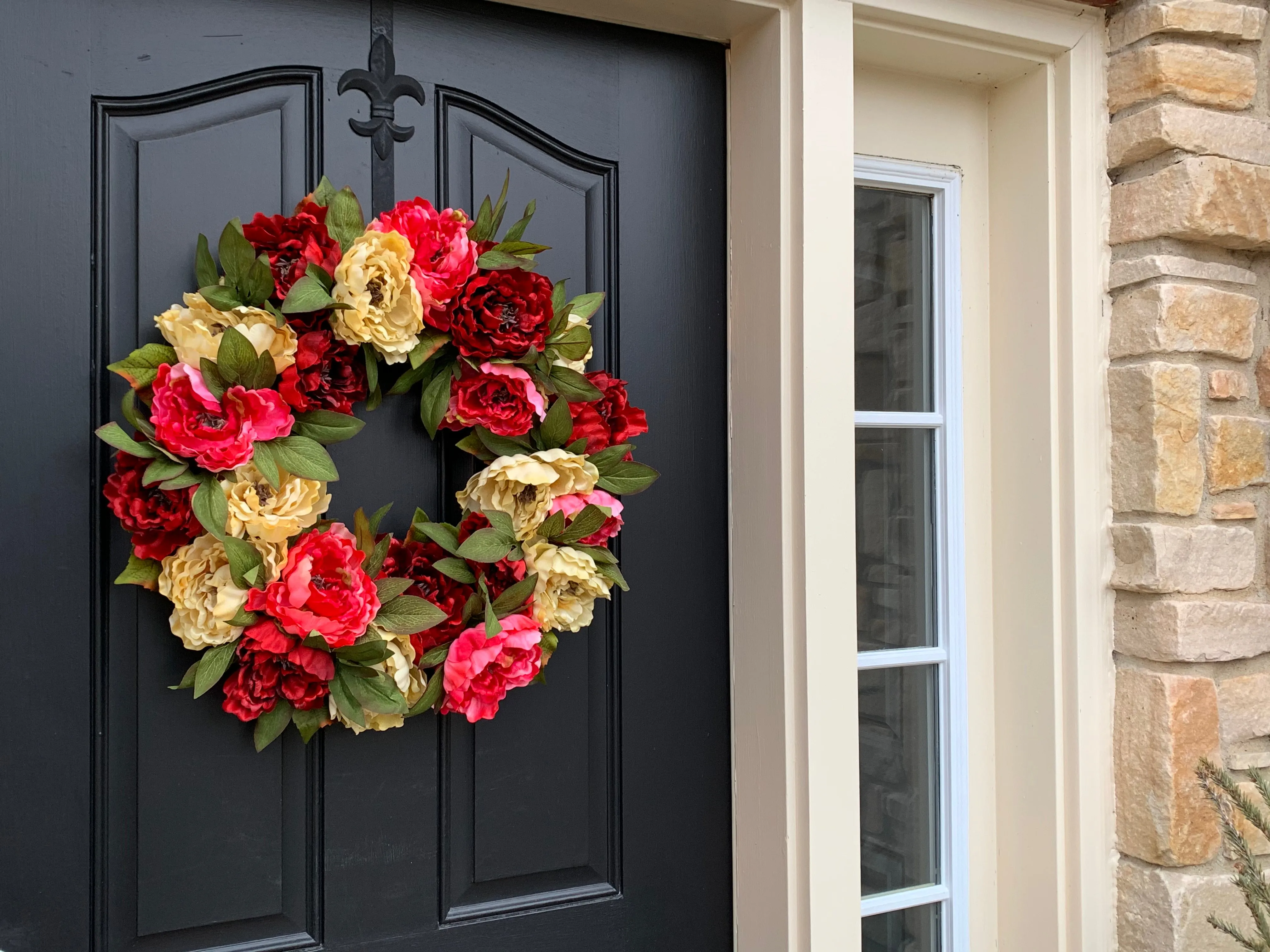 Red and Cream Peony Garden Wreath