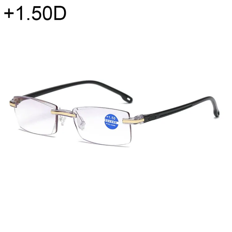 Rimless Anti Blue-ray Blue Film Lenses Presbyopic Glasses,  1.50D(Black)