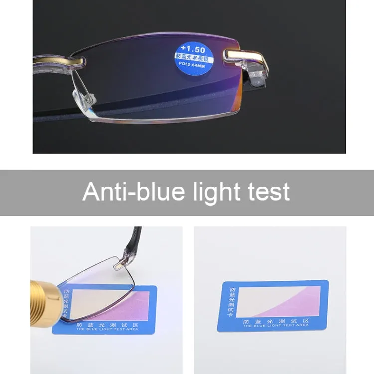 Rimless Anti Blue-ray Blue Film Lenses Presbyopic Glasses,  1.50D(Black)