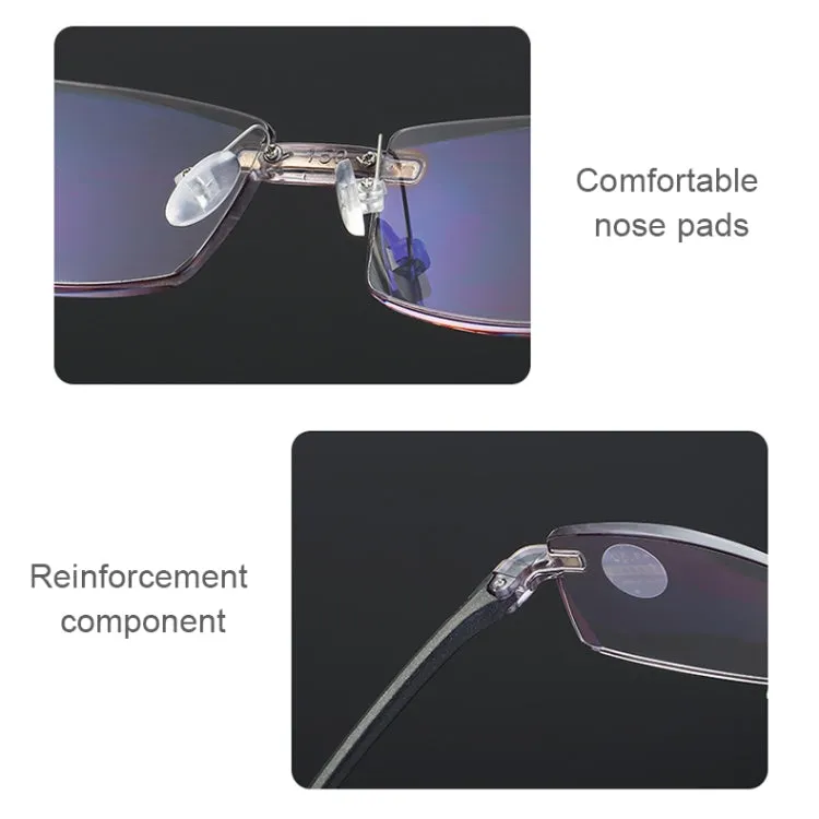 Rimless Anti Blue-ray Blue Film Lenses Presbyopic Glasses,  1.50D(Black)