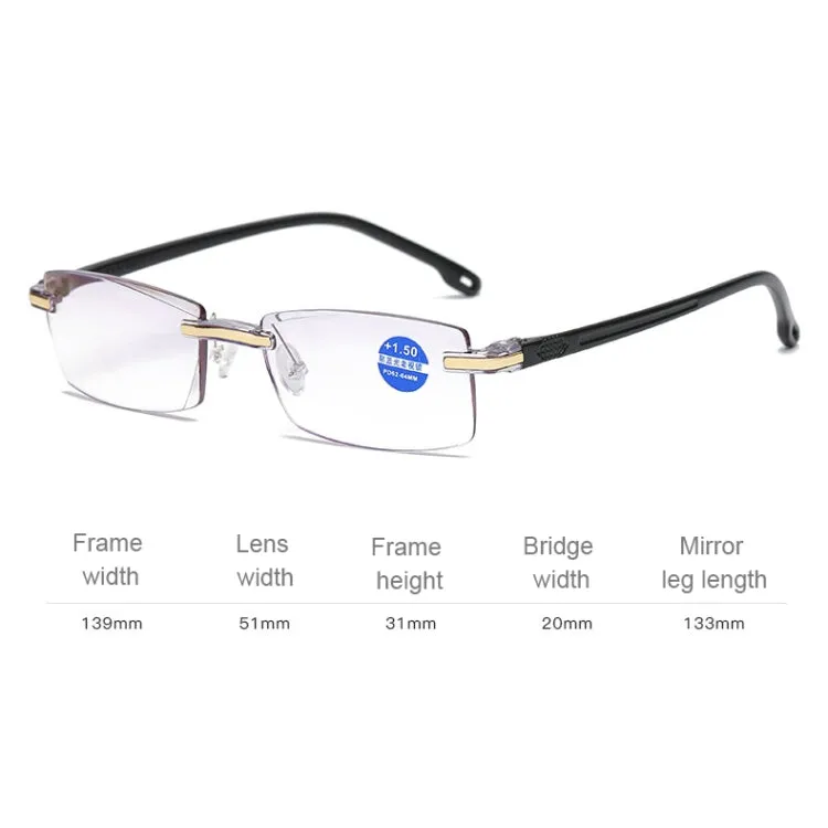 Rimless Anti Blue-ray Blue Film Lenses Presbyopic Glasses,  1.50D(Black)