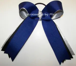 Royal Blue Black Silver Ponytail Bow