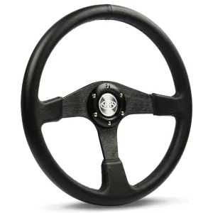 SAAS 15" ADR Compliant Leather Wrapped Steering Wheel with Three Brushed Black Spokes - SW515BL-R