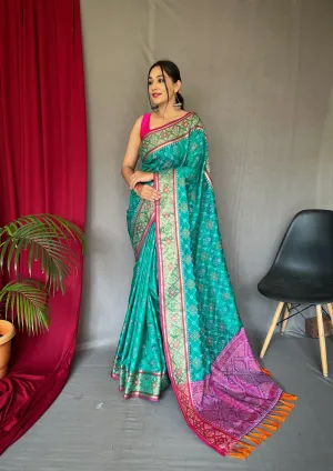 Sea Green Saree in Patola  Silk