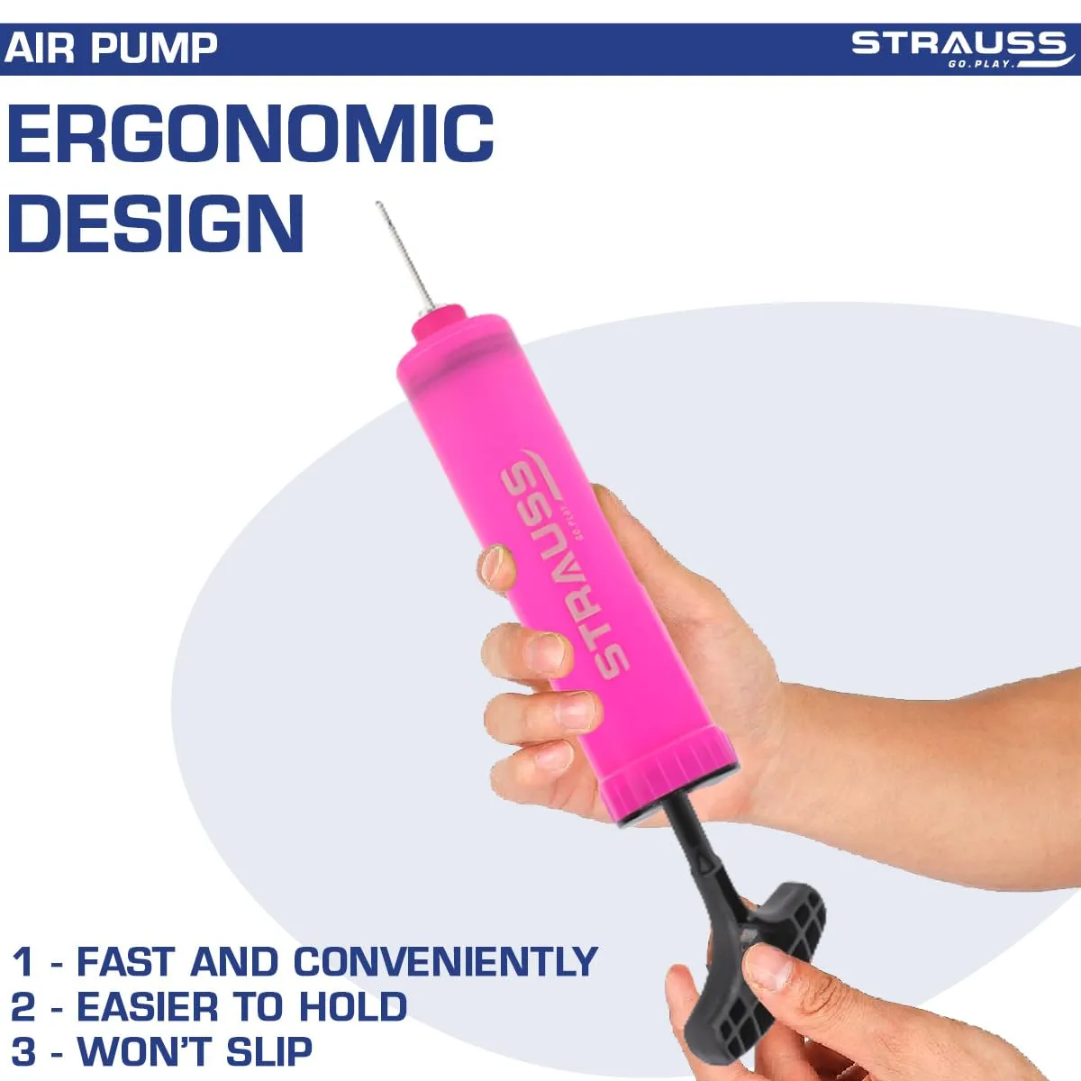 Strauss Hand Air Pump for Sports | Suitable for Football, Volleyball, Basketball, Rugby, Soccer Ball, Other Inflatable Balls | Air Inflator with Stainless Steel Pin (1 pcs), (Pink)