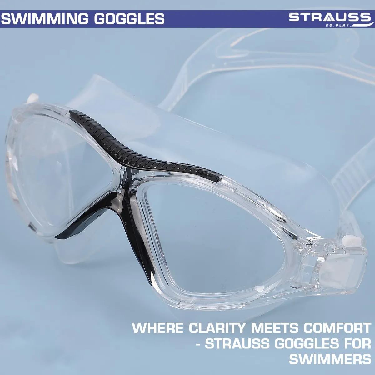 STRAUSS Swimming Goggles | Anti Fog & UV Protection | Swimming Goggles for Kids, Adults | Fully Adjustable Swimming Goggles with A Case Cover,(Black)