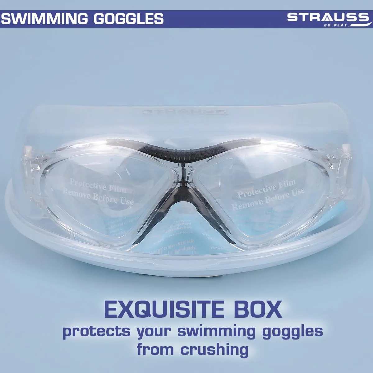 STRAUSS Swimming Goggles | Anti Fog & UV Protection | Swimming Goggles for Kids, Adults | Fully Adjustable Swimming Goggles with A Case Cover,(Black)