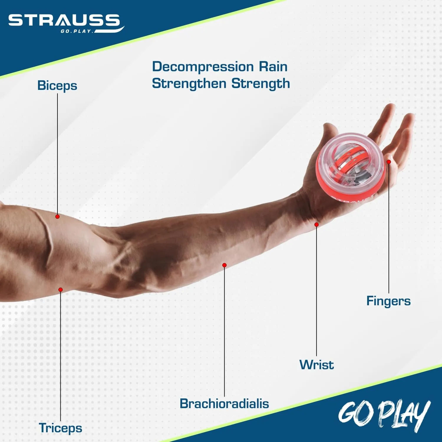 STRAUSS Wrist Gyro Ball | Ideal for Wrist Training, Strengthening Arms, Fingers, Wrist Bones and Muscles | Power Hand Enhancer, Forearm Exerciser,Self-Starting Wrist Trainer Ball with LED Light,(Red)