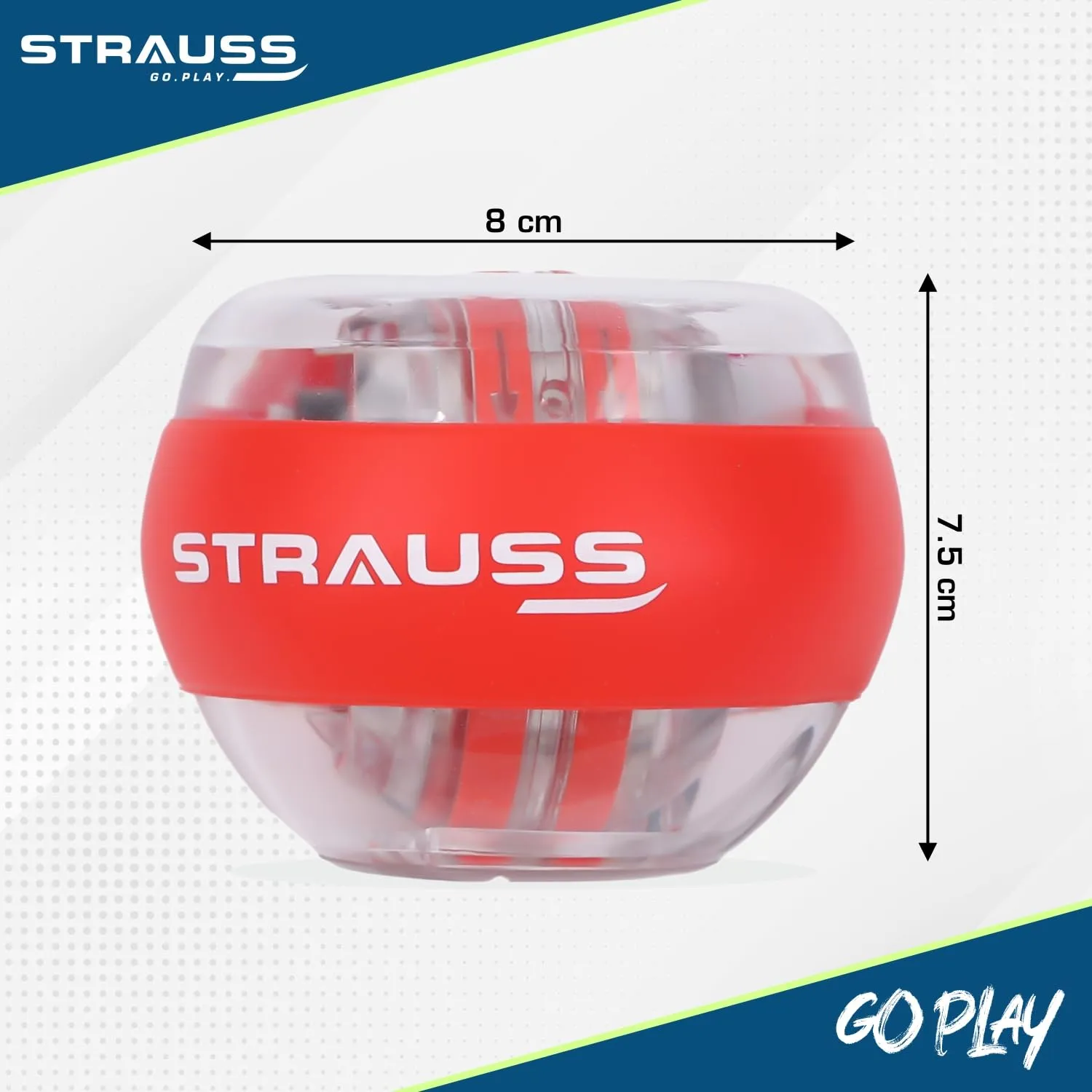 STRAUSS Wrist Gyro Ball | Ideal for Wrist Training, Strengthening Arms, Fingers, Wrist Bones and Muscles | Power Hand Enhancer, Forearm Exerciser,Self-Starting Wrist Trainer Ball with LED Light,(Red)