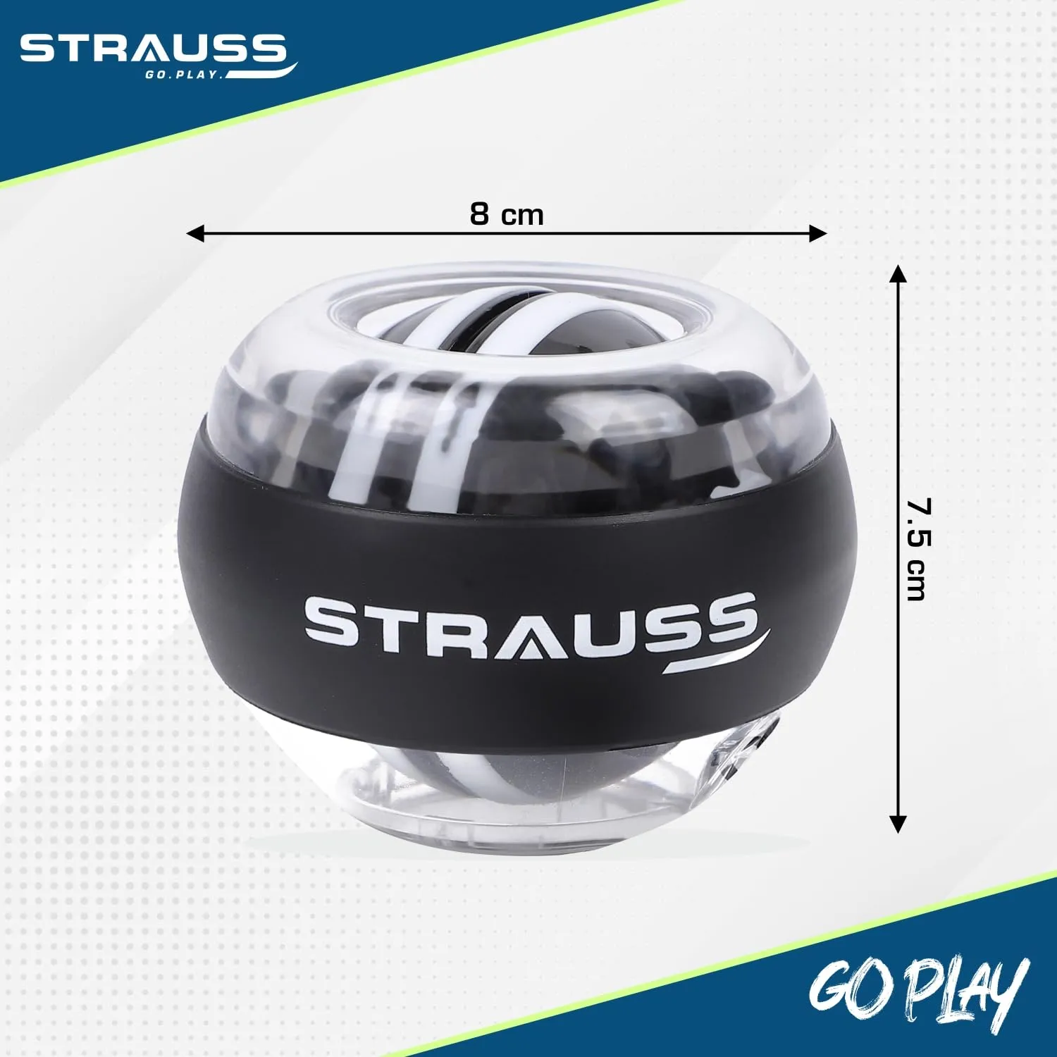 Strauss Wrist Gyro Ball | Ideal For Wrist Training, Strengthening Arms, Fingers, Wrist Bones and Muscles | Power Wrist Ball, Hand Enhancer, Forearm Exerciser, Wrist Trainer Ball with LED Light,(Black)