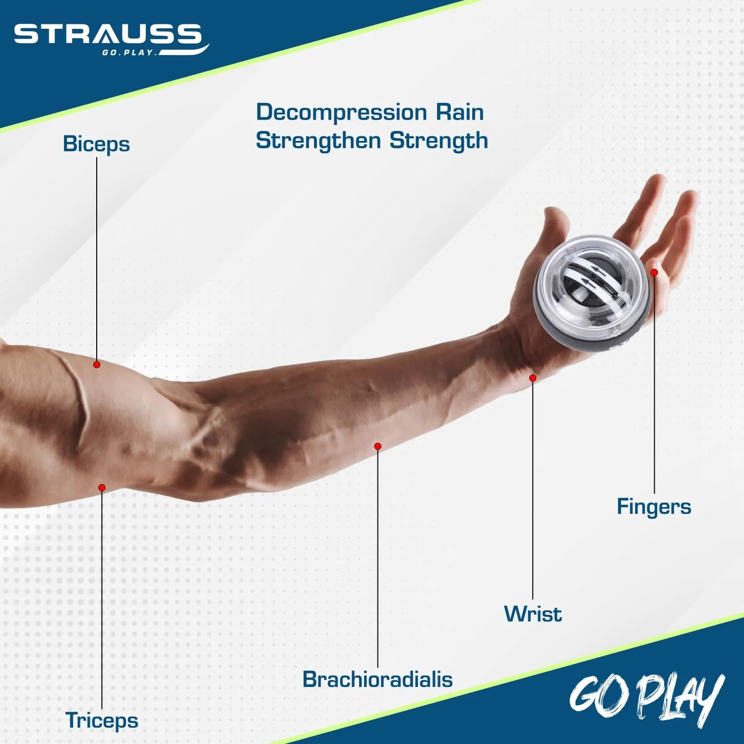 Strauss Wrist Gyro Ball | Ideal For Wrist Training, Strengthening Arms, Fingers, Wrist Bones and Muscles | Power Wrist Ball, Hand Enhancer, Forearm Exerciser, Wrist Trainer Ball with LED Light,(Black)