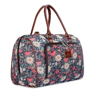 THE CLOWNFISH Fabric Oceania 28 Litres Tapestry Unisex Business Travel Duffle Bag With 15.6 Inch Laptop Sleeve (Purple-Floral)