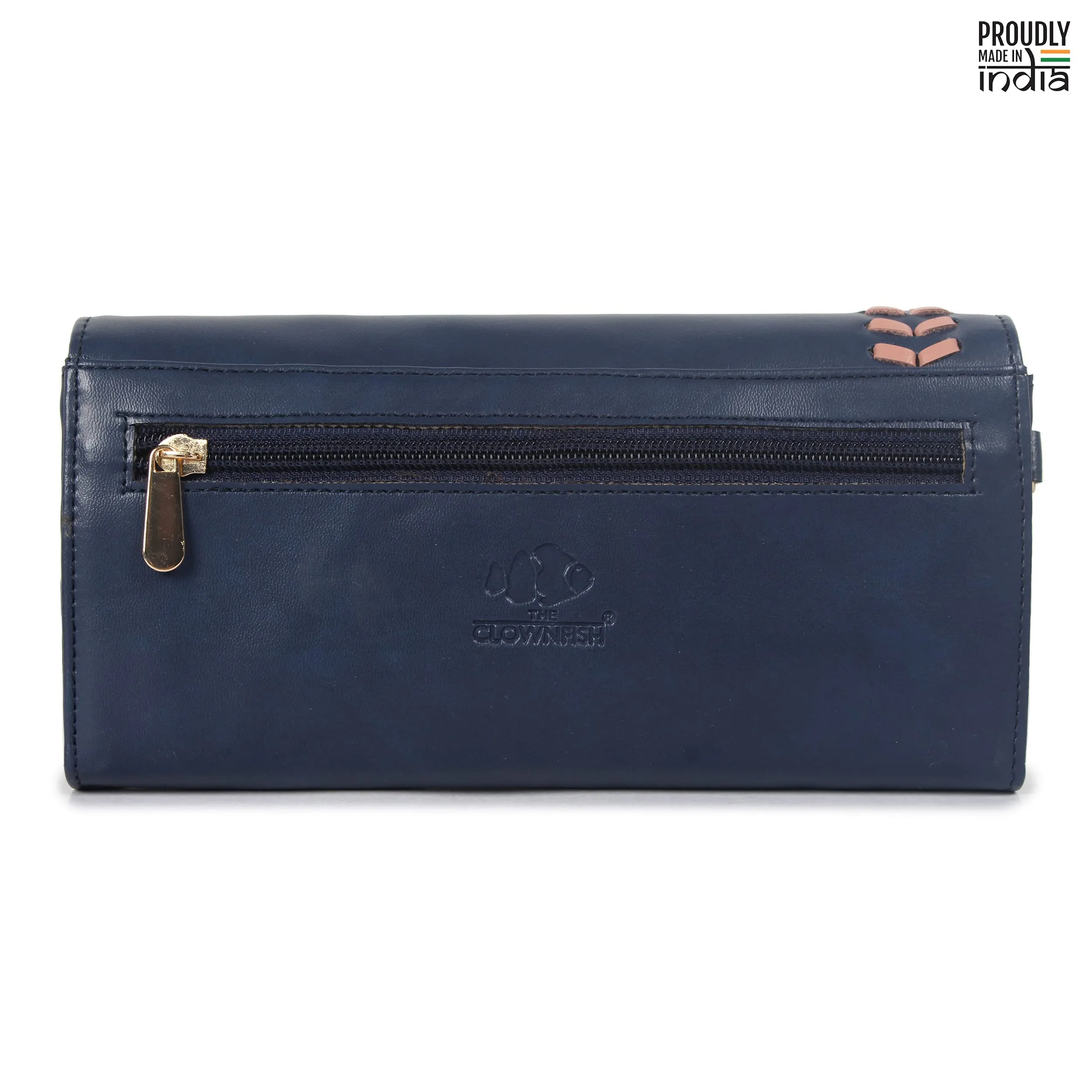 THE CLOWNFISH Myra Collection Womens Wallet Clutch Ladies Purse Sling Bag with Card slots (Navy Blue)