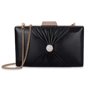 THE CLOWNFISH Ritzy Collection Faux Leather Womens Party Clutch Ladies Wallet with Chain Strap Evening Bag with Fashionable Button Closure (Black)