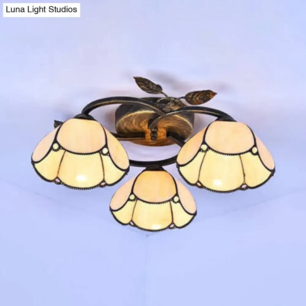 Tiffany Stained Glass Geometric Ceiling Light - Bronze Flushmount with 3 Lights