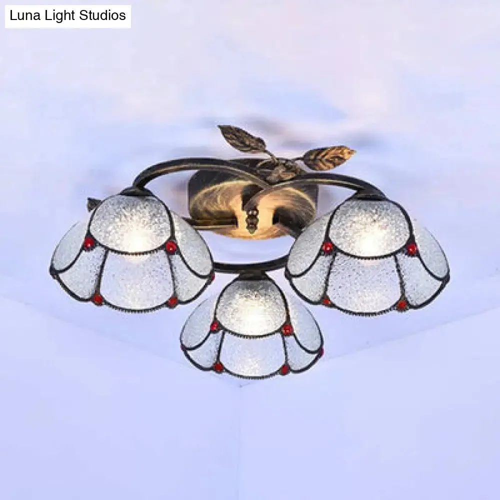 Tiffany Stained Glass Geometric Ceiling Light - Bronze Flushmount with 3 Lights