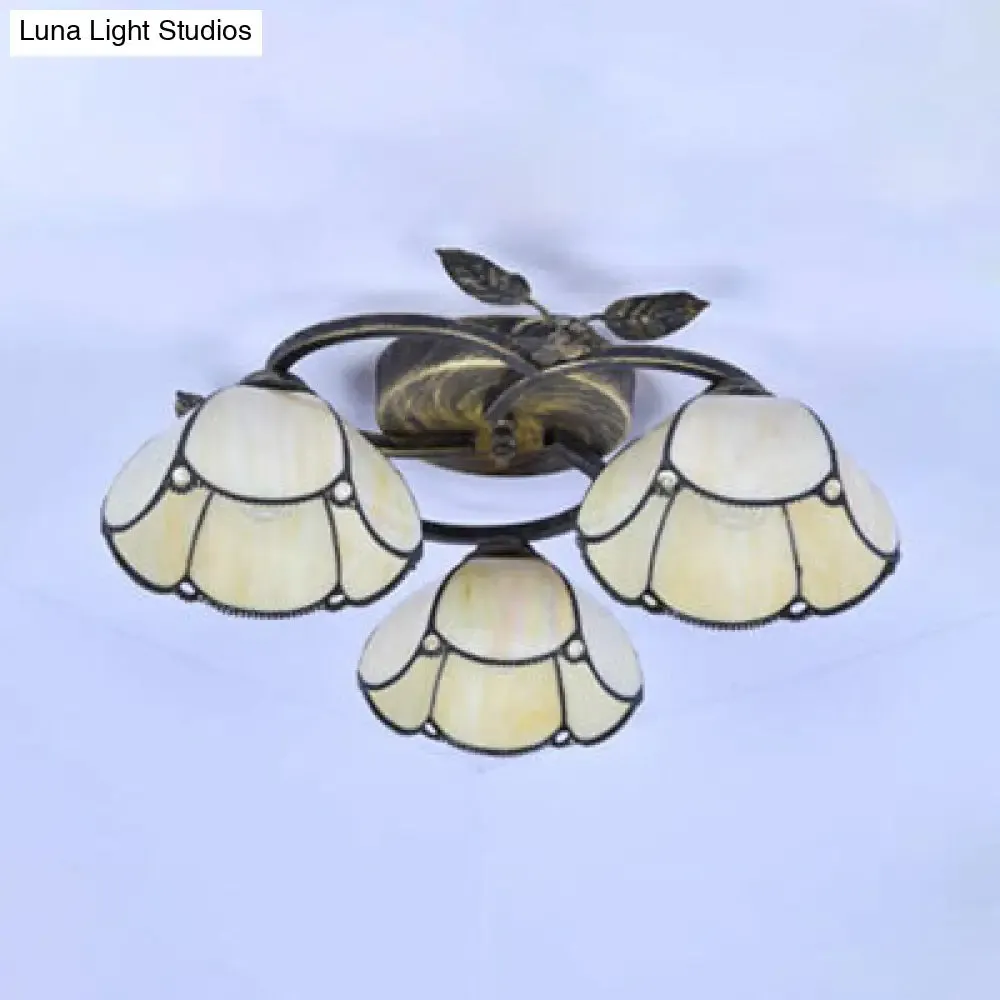 Tiffany Stained Glass Geometric Ceiling Light - Bronze Flushmount with 3 Lights