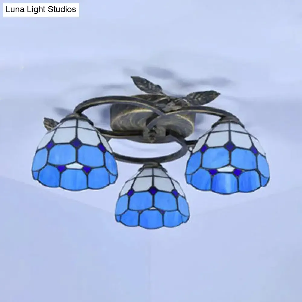 Tiffany Stained Glass Geometric Ceiling Light - Bronze Flushmount with 3 Lights