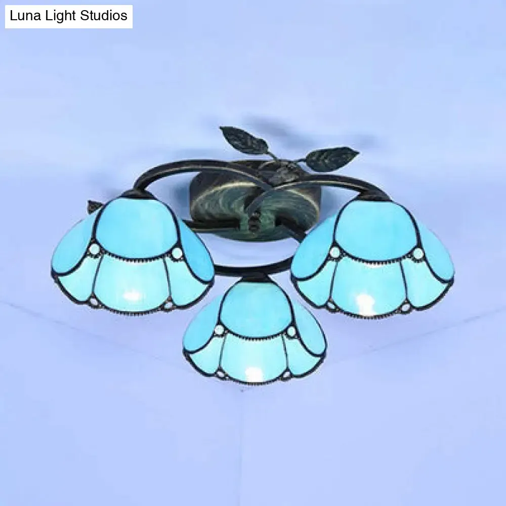 Tiffany Stained Glass Geometric Ceiling Light - Bronze Flushmount with 3 Lights