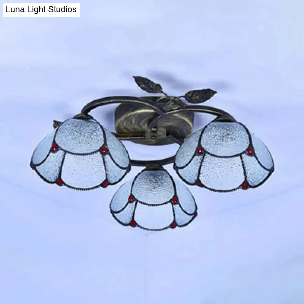 Tiffany Stained Glass Geometric Ceiling Light - Bronze Flushmount with 3 Lights